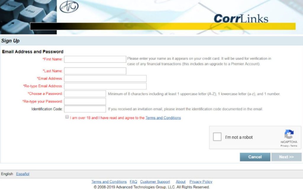 sign up corrlink